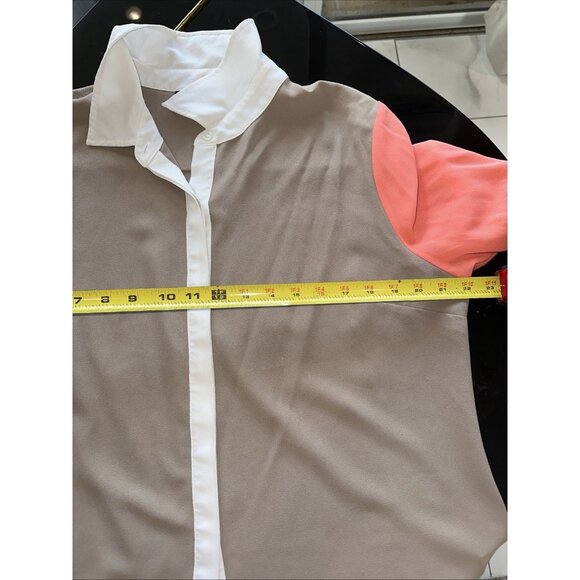 Apt. 9 Womens Beige/Coral/White Button-Down Collared Top XL - Picture 8 of 9